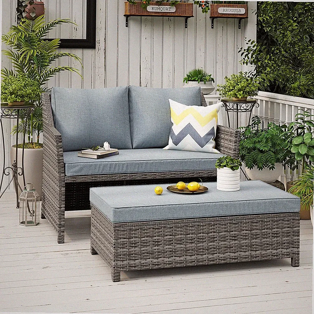 OC Orange-Casual 2-Piece Outdoor Patio Furniture Wicker Love-Seat and Coffee Tab