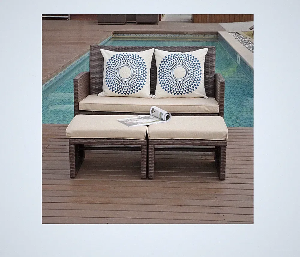 OC Orange-Casual 3 Piece Outdoor Loveseat, Patio Furniture Set, with Ottoman/Sid