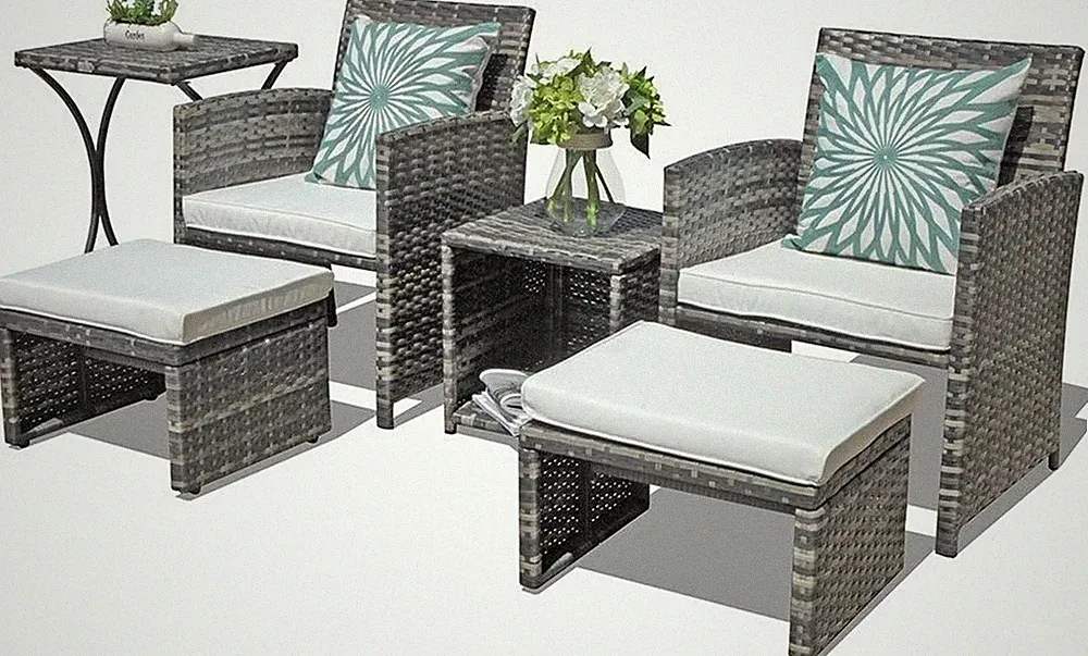 OC Orange-Casual 6 Piece Patio Furniture Conversation Set with Ottoman, Outdoor