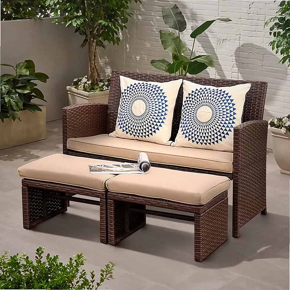 OC Orange-Casual Outdoor Loveseat 3 Piece Patio Furniture Set Outdoor Conversati