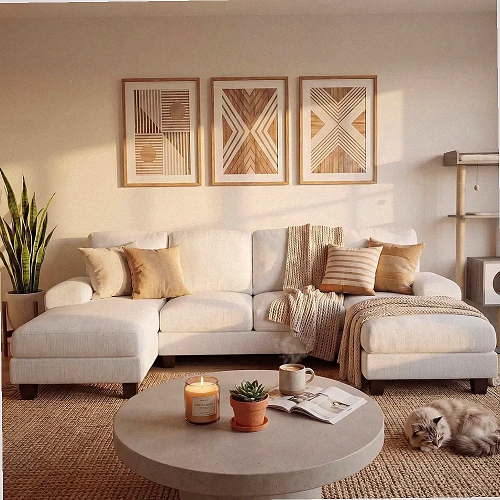 Off-White U-Shaped Modular Sectional Sofa With Adjustable Backrest And Sleeper