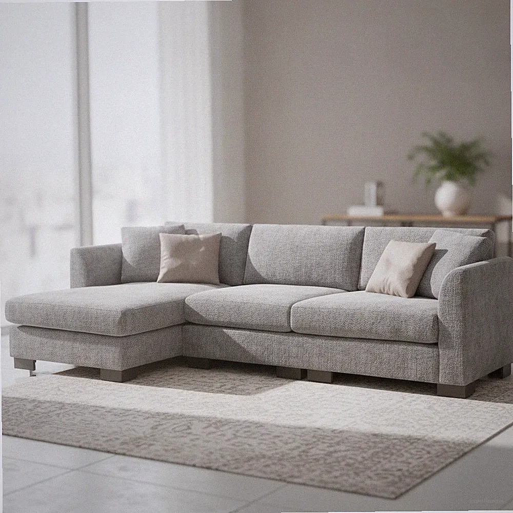 Office L-Shaped Sectional Sofa 96 Inch Gray Chenille Fabric 4 Seats Commercial