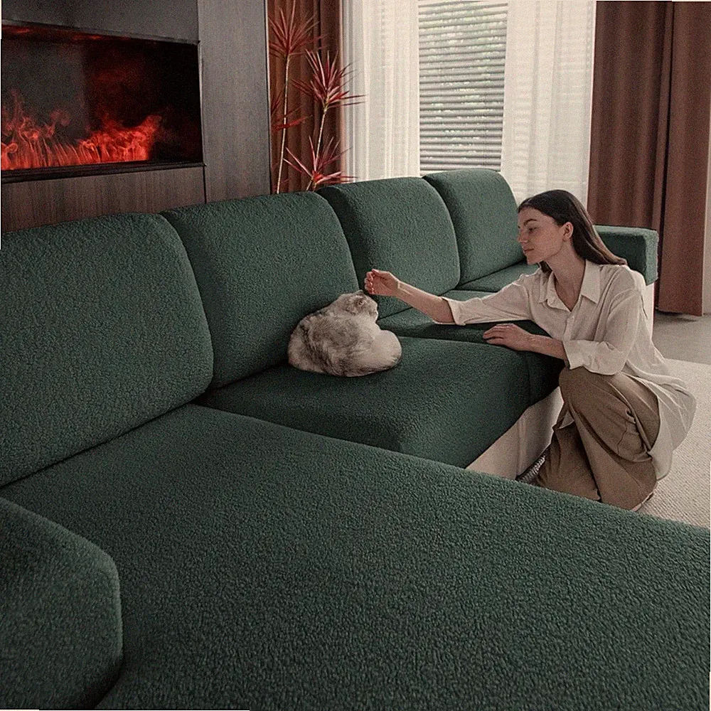 OHSIO Couch Cushion Covers for Sectional Sofa - 1 Piece Chaise Cover, Green