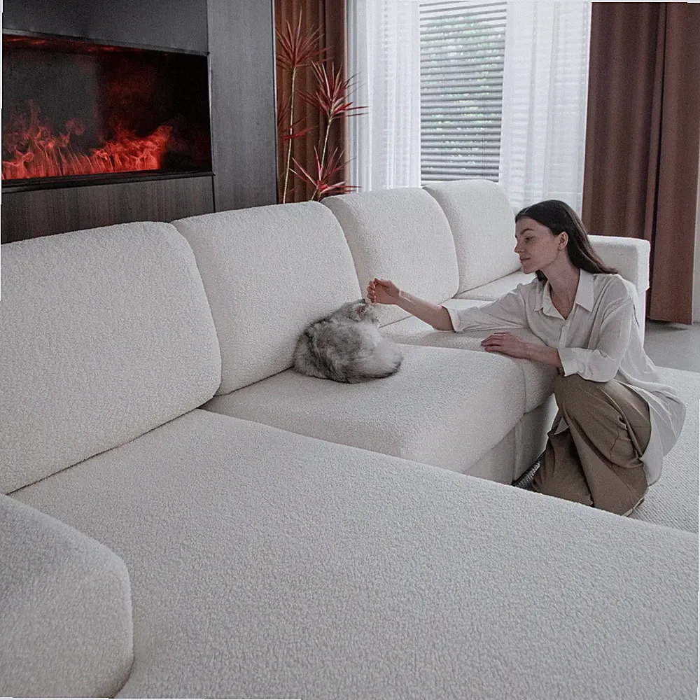 OHSIO Couch Cushion Covers for Sectional Sofa, Stretch Soft Sofa Slipcovers