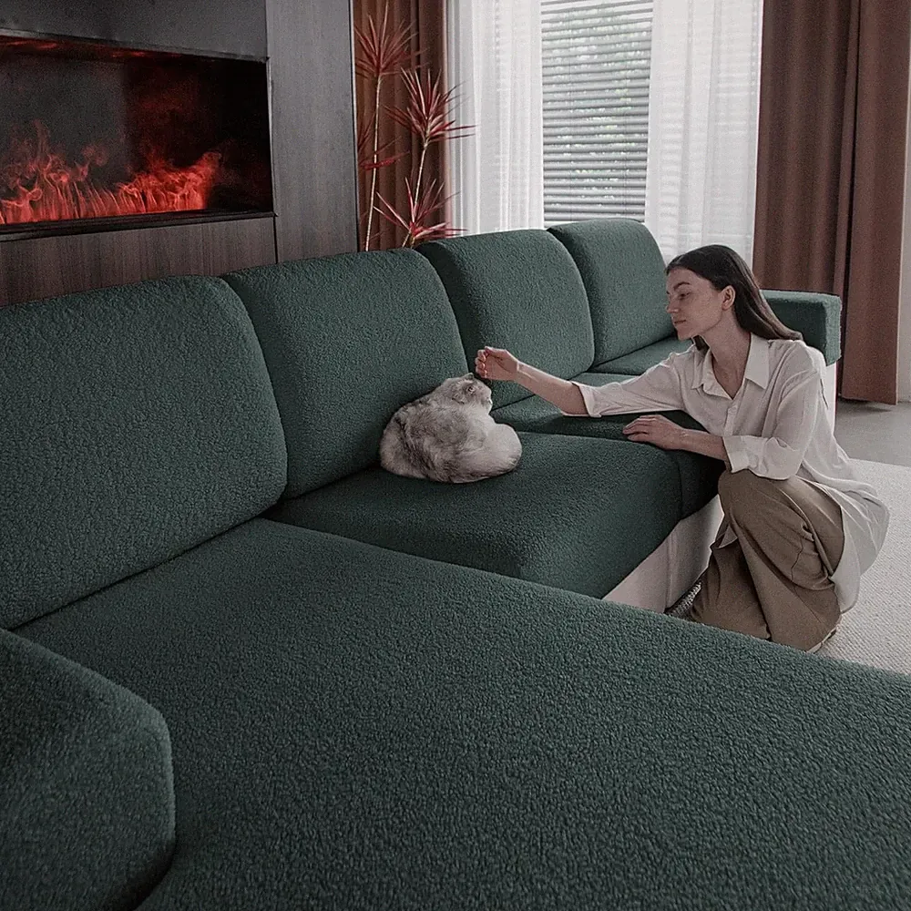 OHSIO Couch Cushion Covers for Sectional Sofa, Stretch Soft Sofa Slipcovers Wash