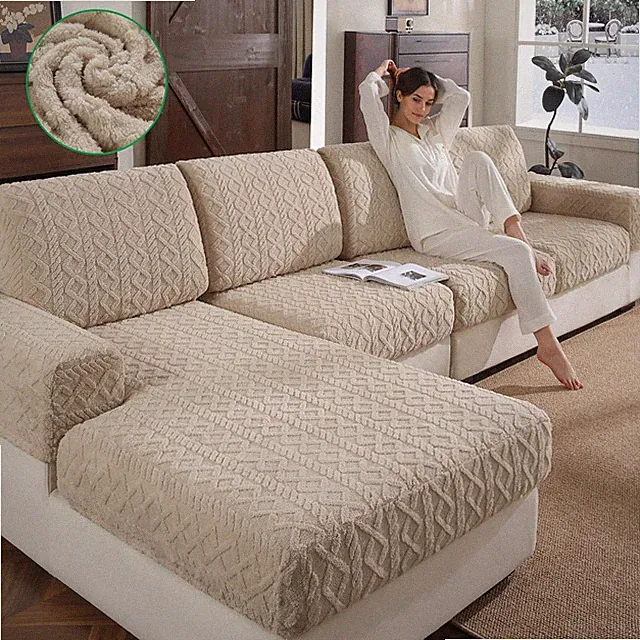 OHSIO Couch Cushion Covers, Super Soft Thicker Fleece Sofa Cover Stretch Sect...