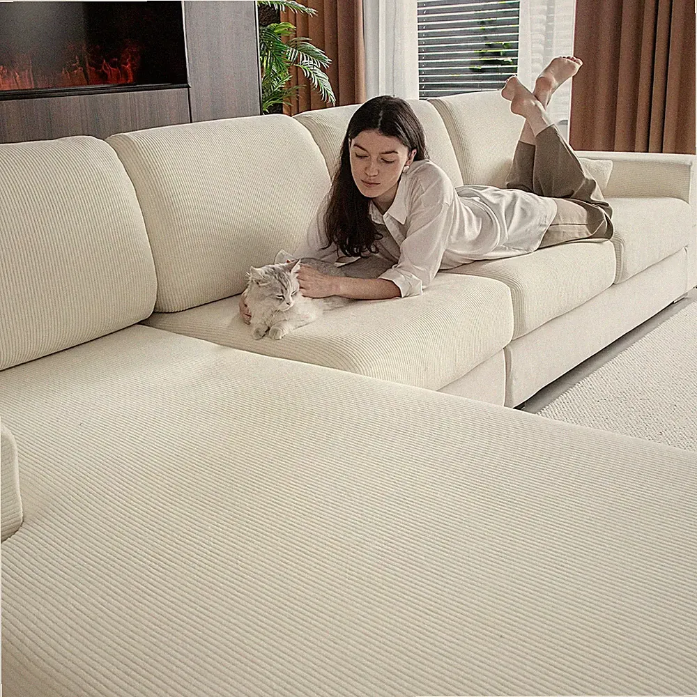 OHSIO Sectional Couch Covers, Wear Resistant Stretch Sofa Covers Washable Soft