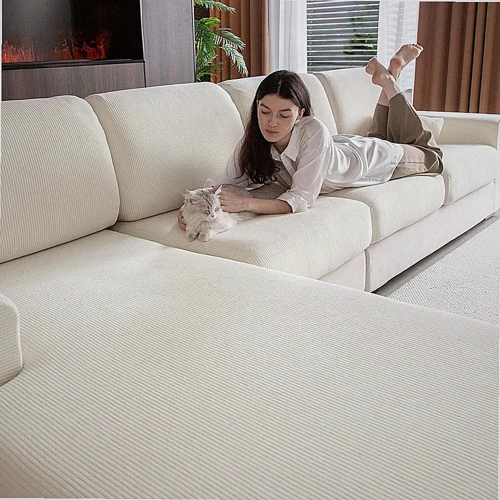 OHSIO Sectional Couch Covers, Wear Resistant Stretch Sofa Covers Washable Soft C