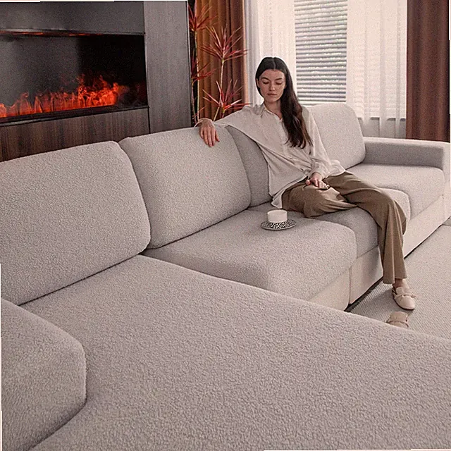 OHSIO Sectional Sofa Cushion Covers - Stretch, Soft, Washable Slipcover