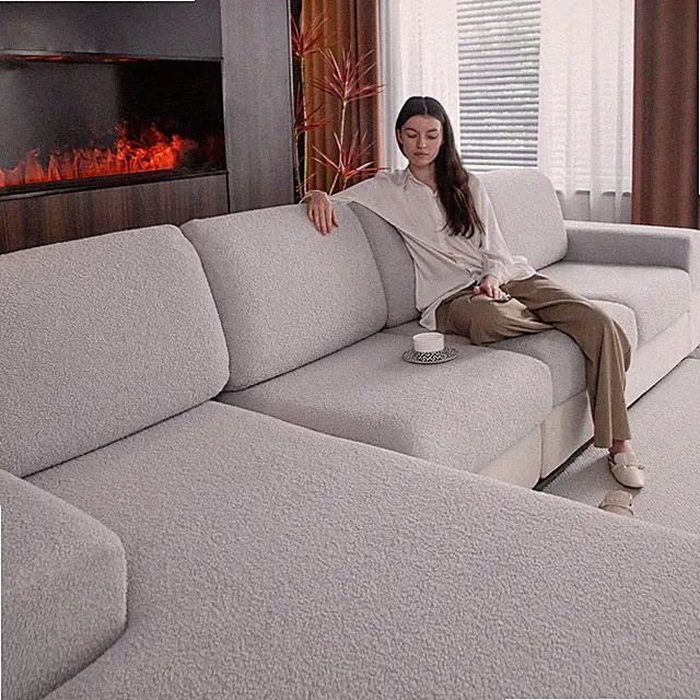 OHSIO Sectional Sofa Stretch Cushion Covers Washable Wear-Resistant Slipcover