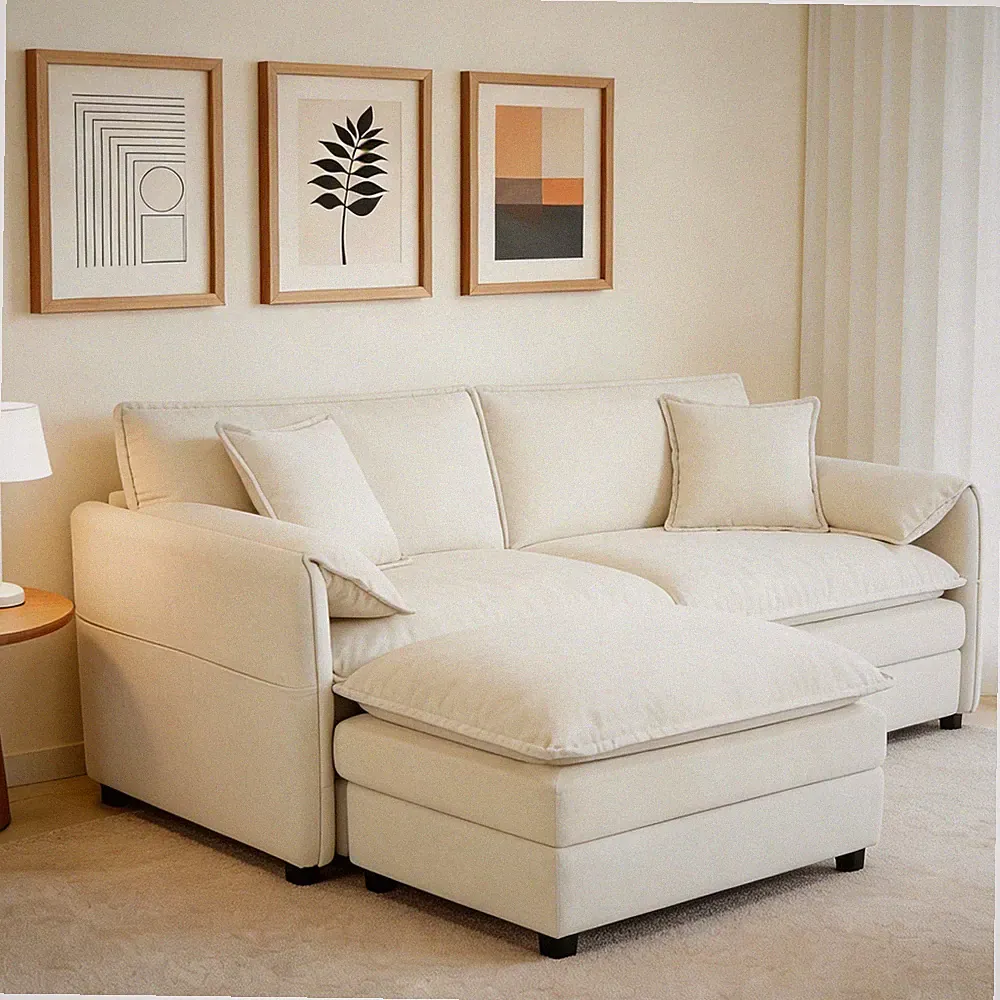 (Old:W3163S00010) Deep Seat Sectional Sofa Cloud Couch with Ottoman, Modern Ch