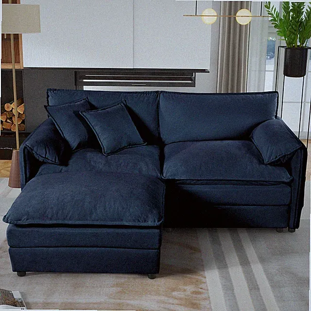 (Old:W3163S00011) Deep Seat Sectional Sofa Cloud Couch with Ottoman, Modern Che