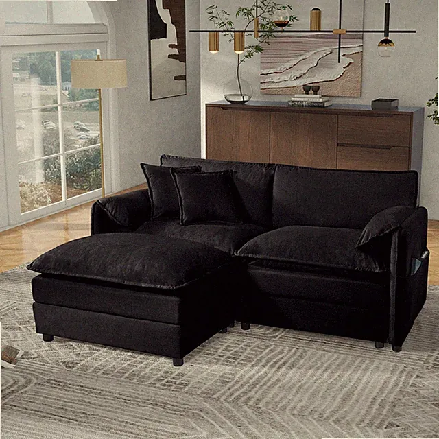 (Old:W3163S00012) Deep Seat Sectional Sofa Cloud Couch with Ottoman, Modern Che