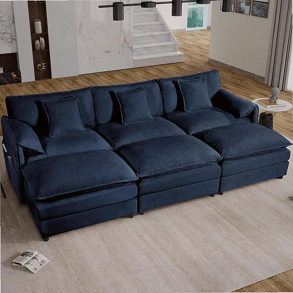 (Old:W3163S00026) Oversized Deep Seat Sectional Cloud Sofa Sleeper with 3 Ottoma