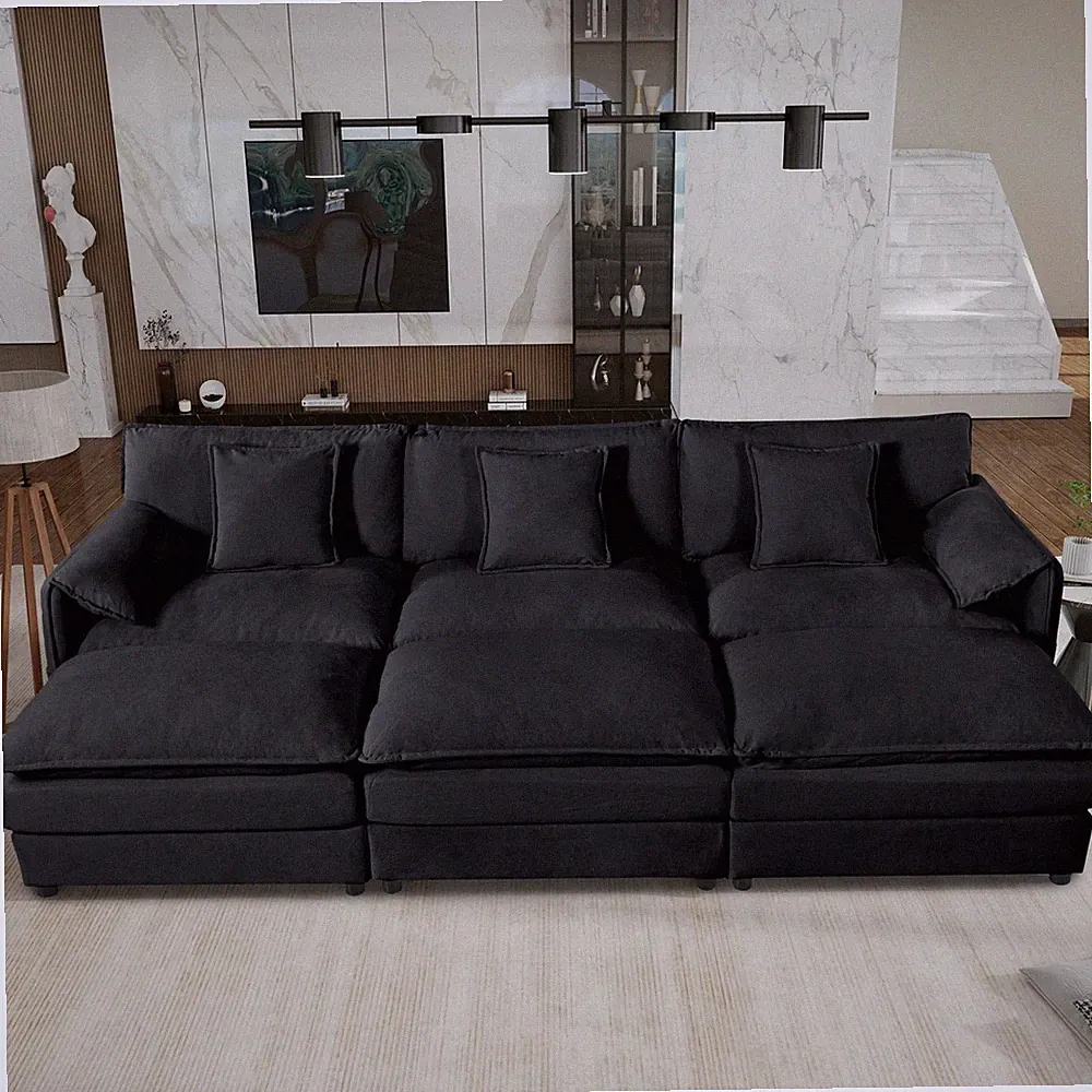 (Old:W3163S00027) Oversized Deep Seat Sectional Cloud Sofa Sleeper with 3 Ottoma