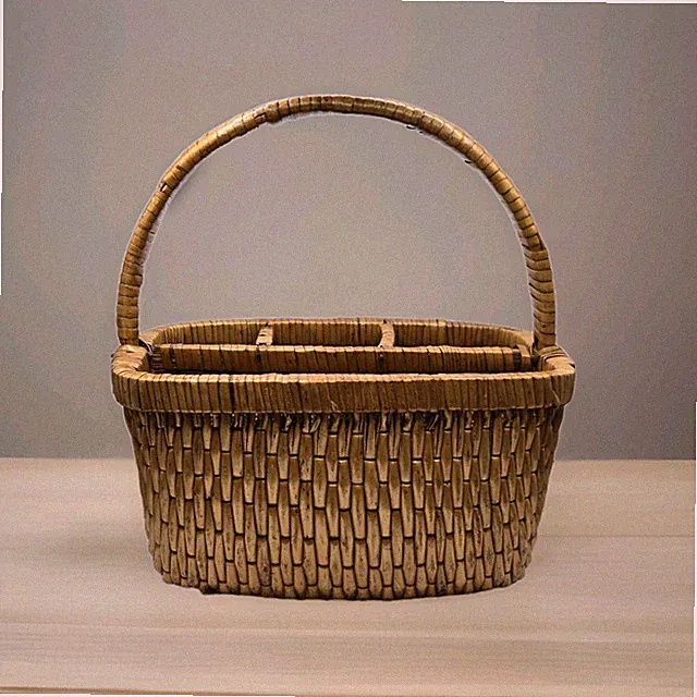 OLD Wicker Rattan Storage Basket W Handle Natural Bamboo Rectangular 4 Sections