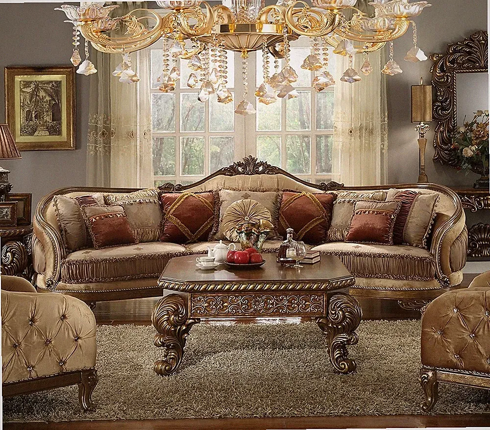Old World European Luxury Formal Van Dyke Brown Finish Sectional Sofa
