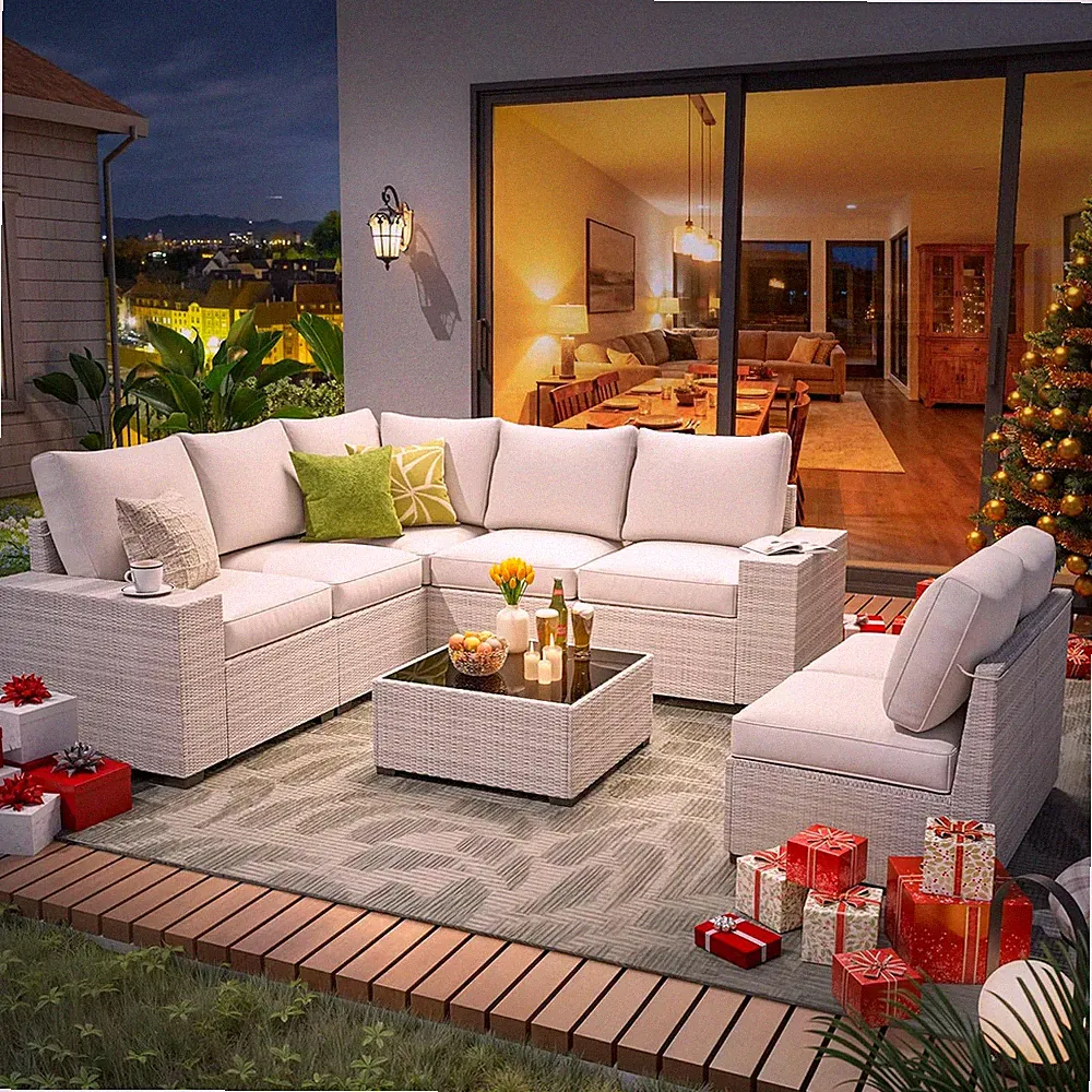 Olimix 8 Piece Outdoor Patio Furniture Set, Outdoor Sectional Furniture, Rattan