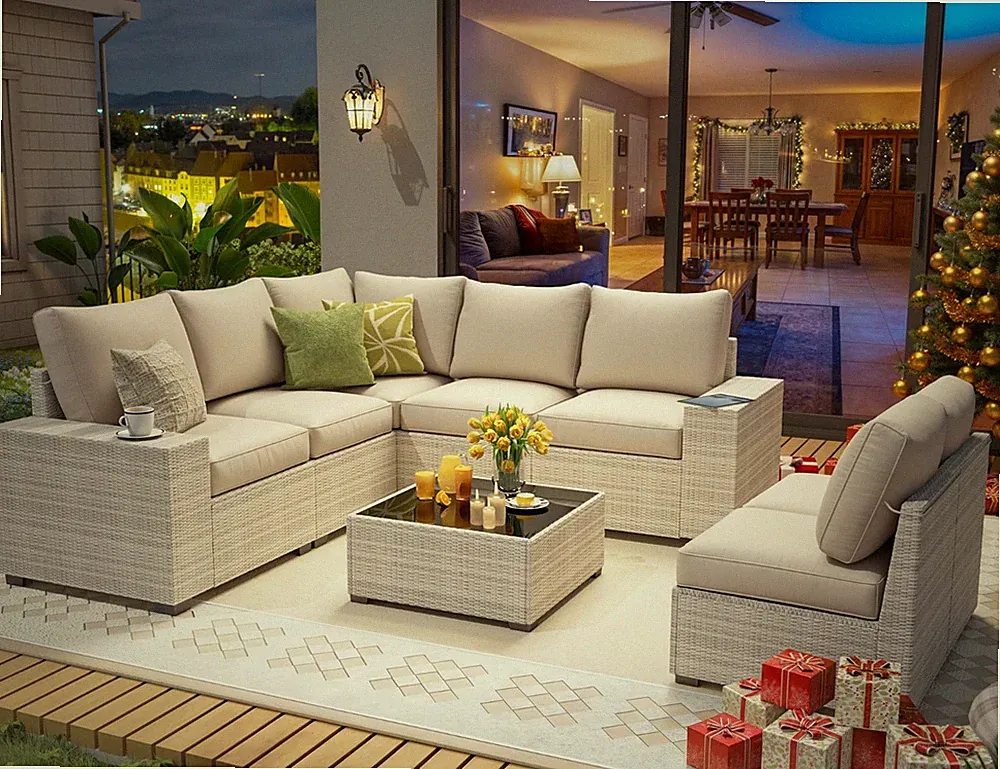 Olimix 8 Piece Outdoor Patio Furniture Set, Outdoor Sectional Furniture, Rattan
