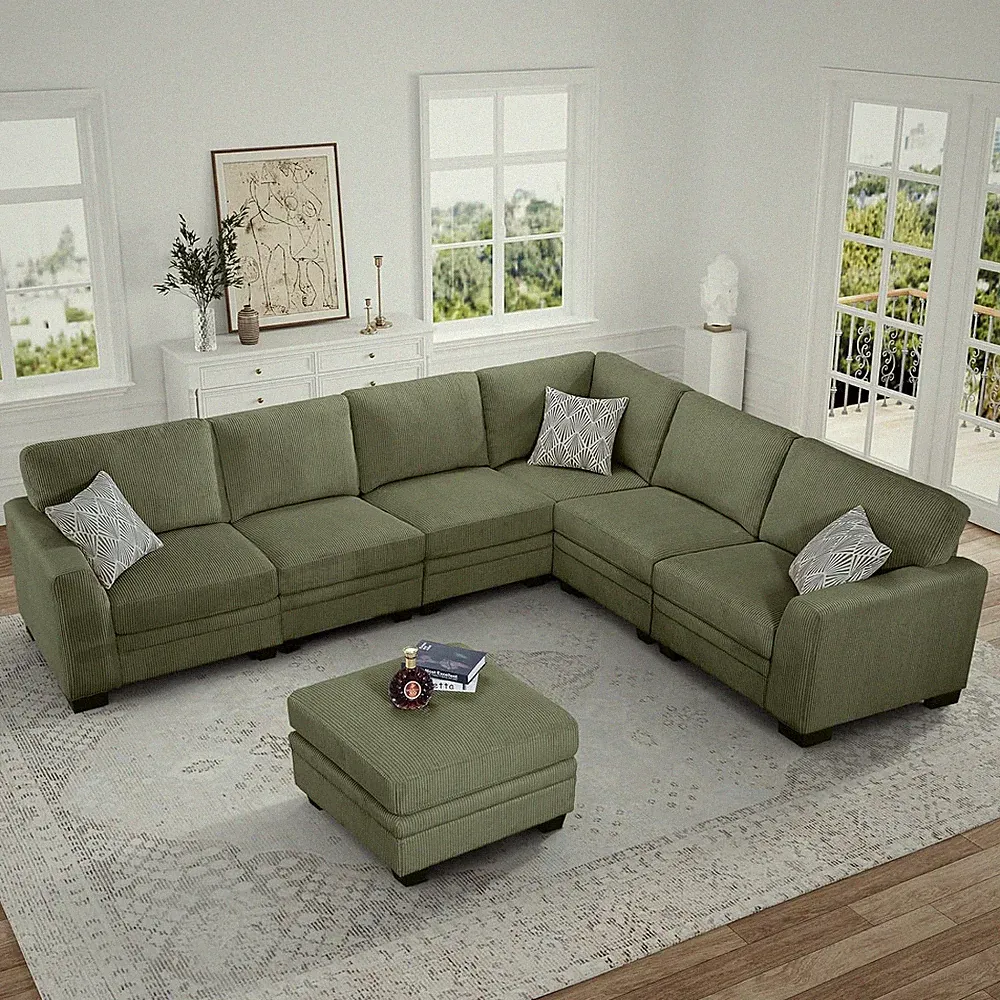 Olive 7-Seat U-Shaped Modular Sectional Sofa with Ottoman for Ultimate Comfort