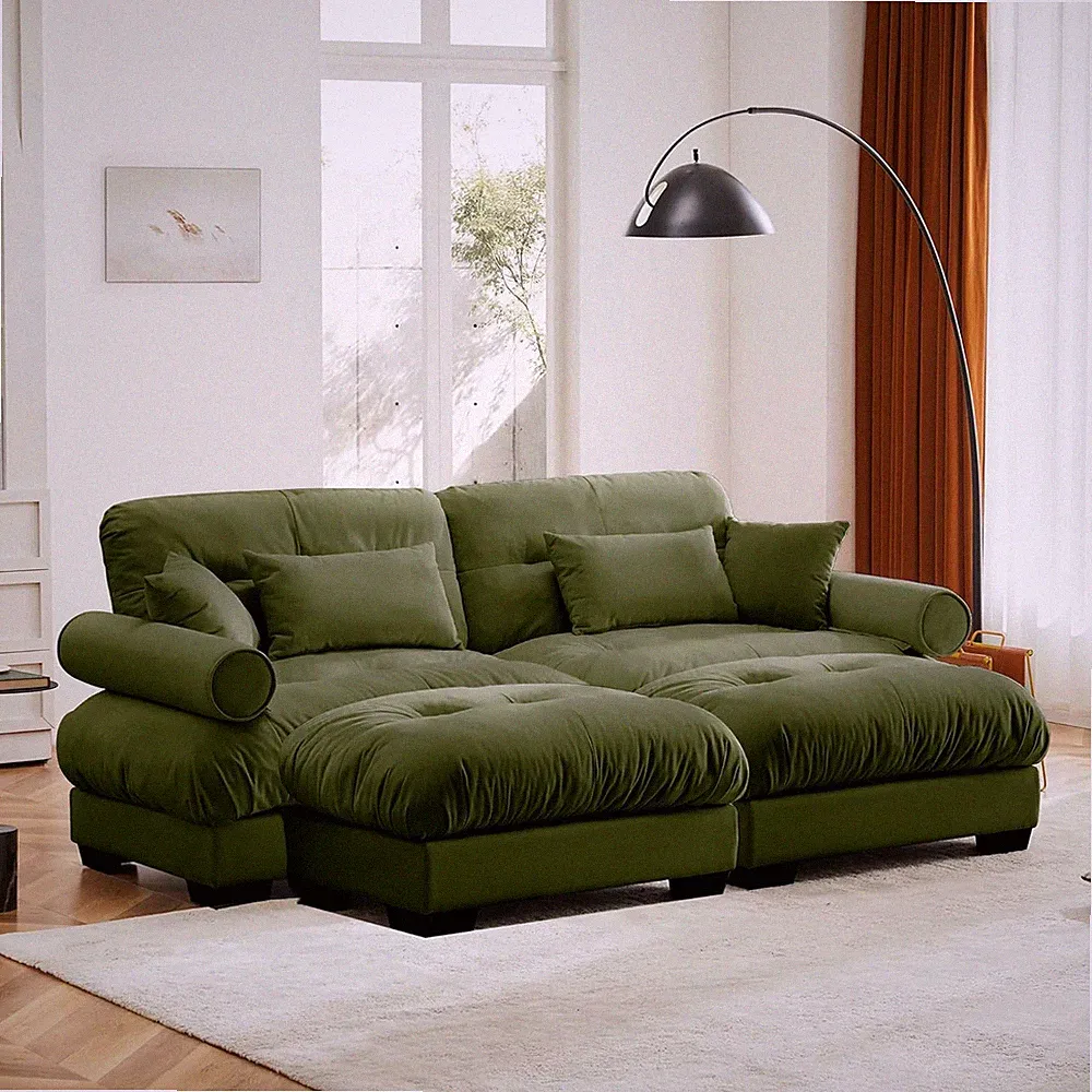Olive Green U-Shaped 4-Seat Sectional Sofa with Removable Ottomans