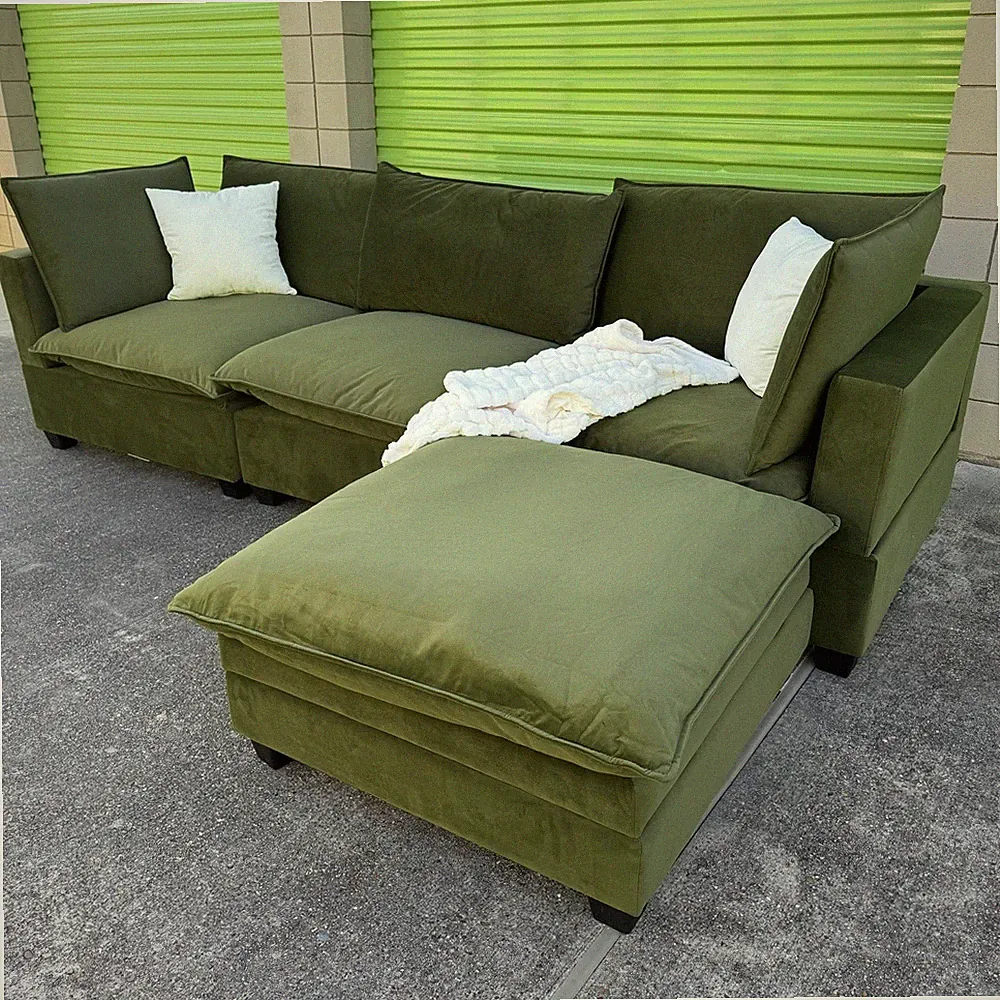 Olive Green Velvet Sectional Cloud Sofa With Storage NEW IN BOX!