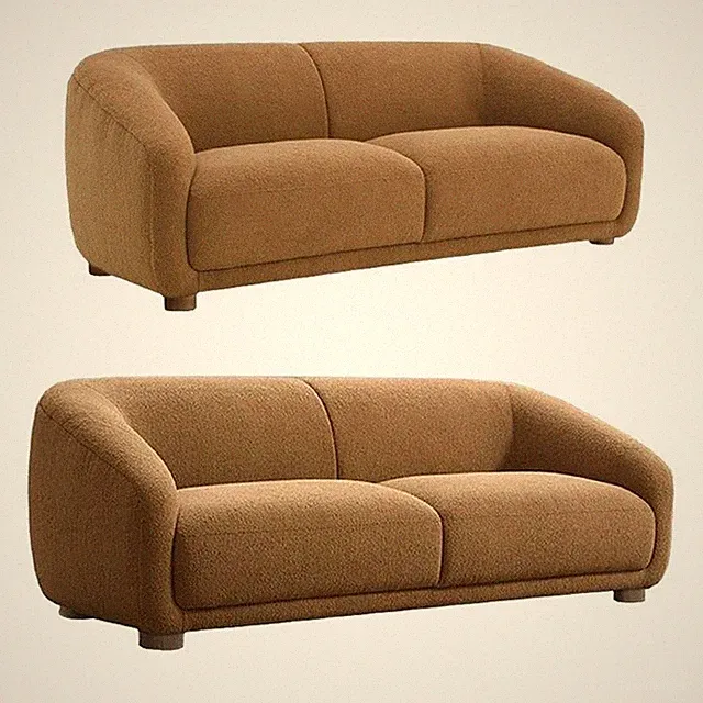 Oliver 2pc Sofa and Loveseat Set- Round Sloped Arms- Soft Brown Boucle