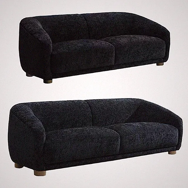 Oliver 2pc Sofa Loveseat Set- Round Sloped Arms- Soft Black Chenille