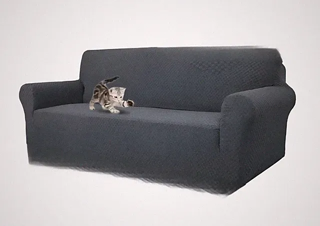 One-Piece Couch Cover for 3 Cushion Couch Stretch Jacquard XL Sofa Cover, Gray