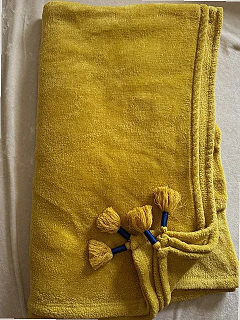 Opalhouse Yellow Plush Throw Blanket Tassels Navy Blue Boho Target 50x60