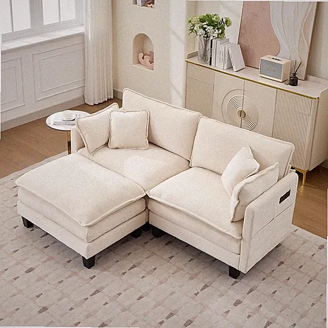 Opiesit Modular Sectional Sofa with Movable Ottoman, 75" 3-Seat Modern Couches f
