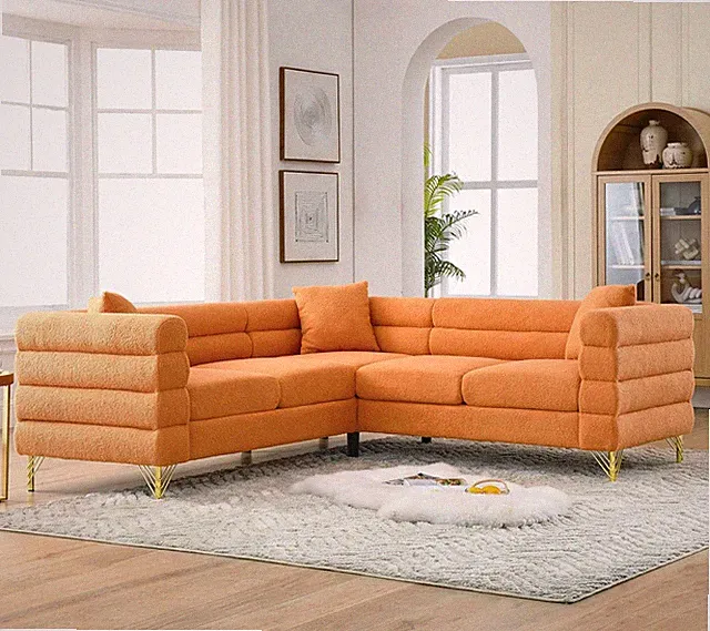 Orange 81.5" Tufted Teddy L-Shaped Sectional Sofa for Living Room, 5 Seats