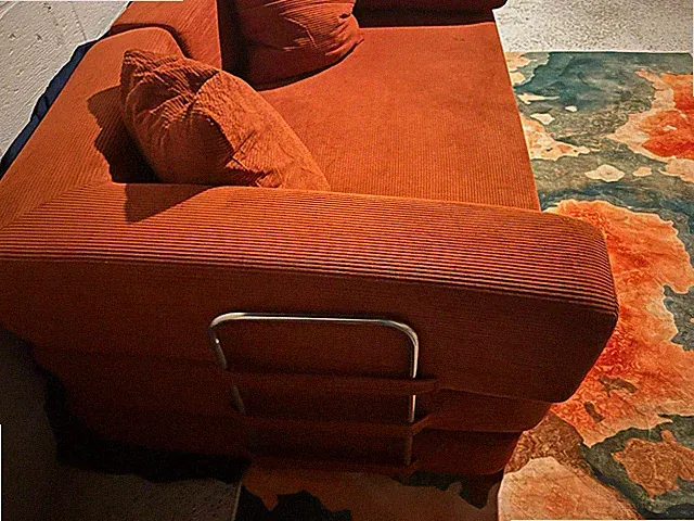 Orange Corduroy Convertible Floor Sofa Bed w/ Cushions, Metal Rails, 59 in
