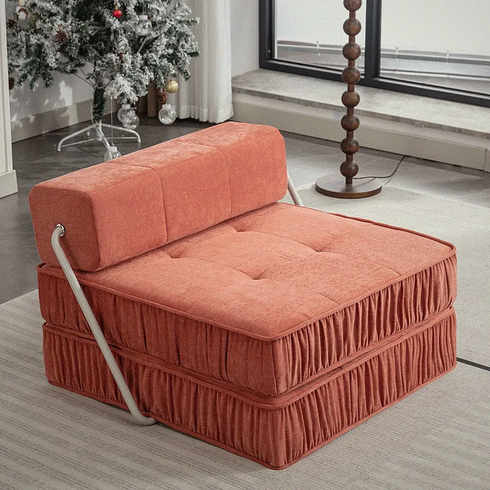 Orange Folding Sofa Bed, Convertible Chair to Mattress, 73.2" L