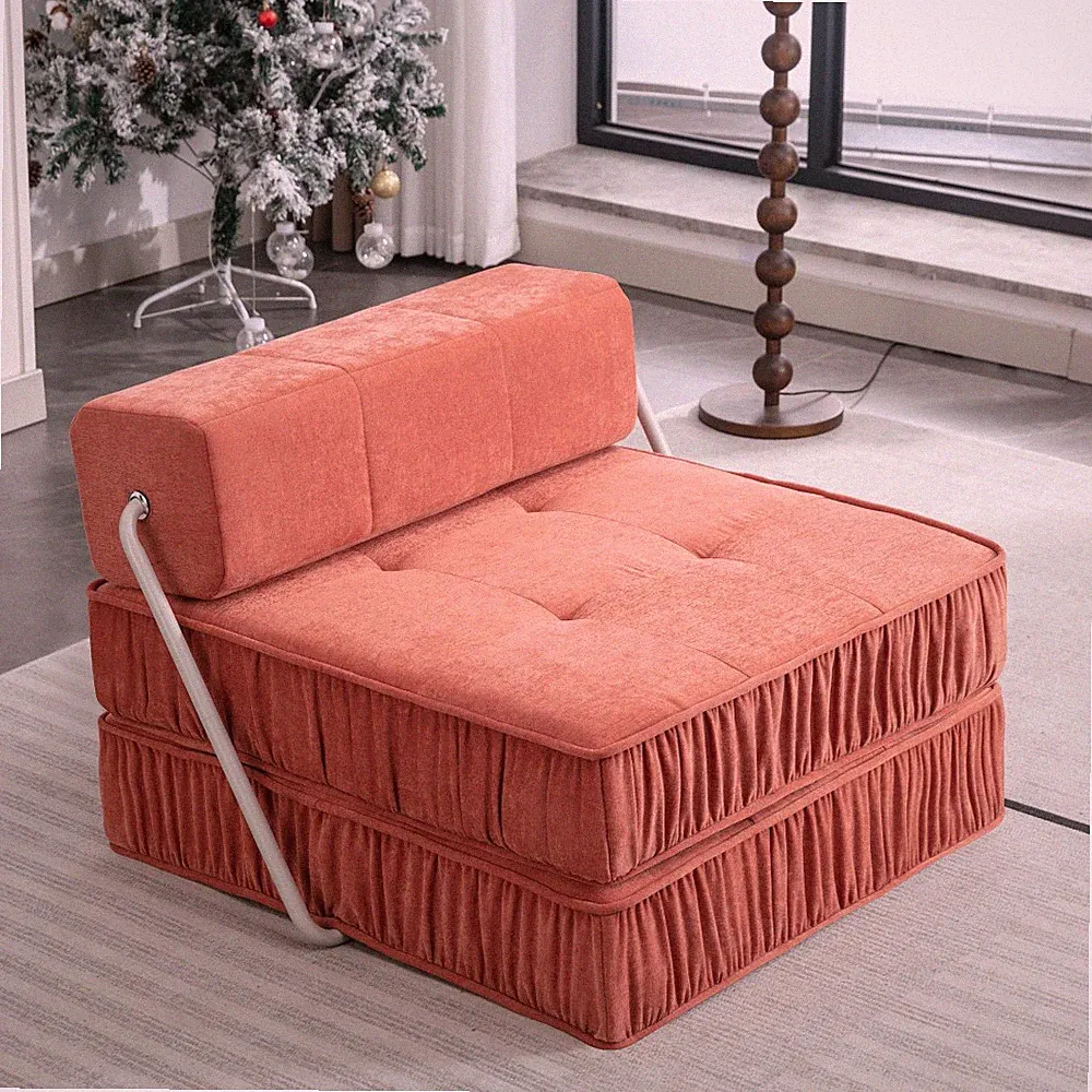 Orange Folding Sofa Futon Sleeper Chair Convertible Floor Couch Sleeping