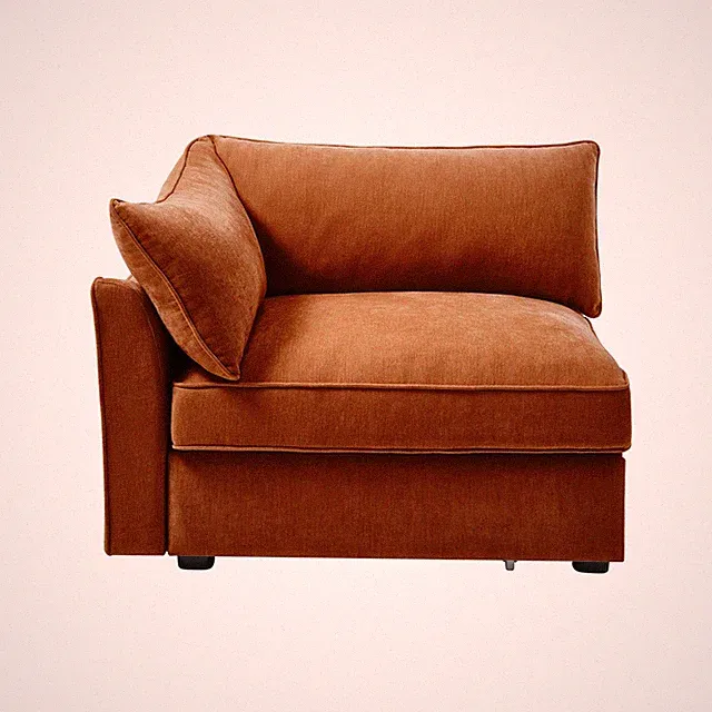 Orange Velvet Chenille Sofa w/ Storage & Pullout Footrest, Choose Size