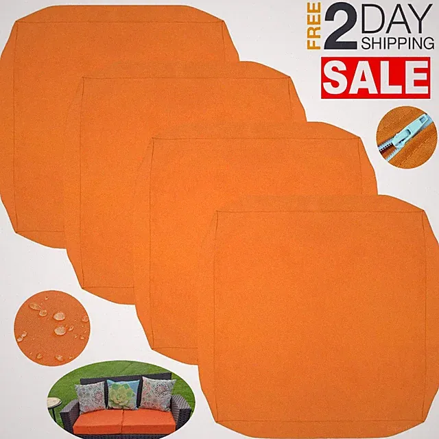 Orange Waterproof 24x24x4 Outdoor Patio Seat Cushion Covers Set Of 4 With Zipper