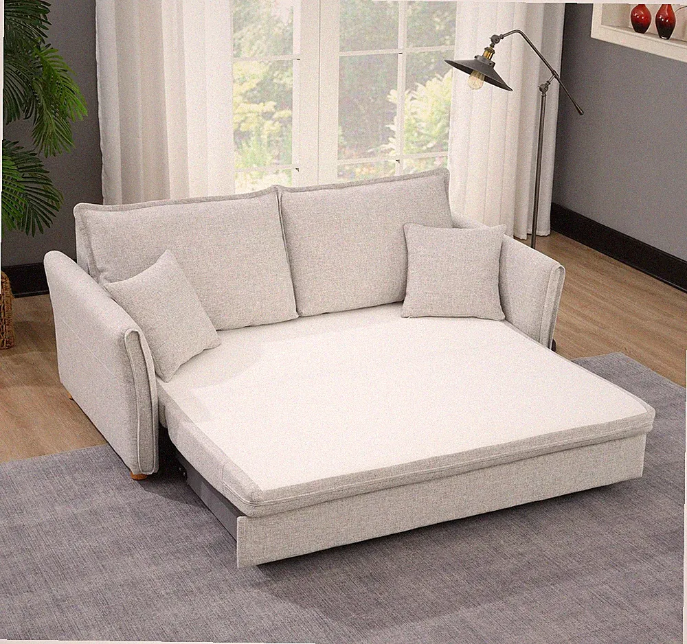 Oren Gray Chenille Sleeper Sectional Sofa w/ Storage & 2 Toss Pillows