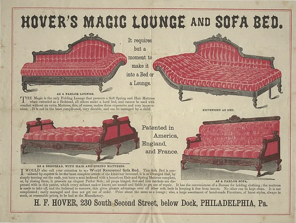 Original American Victorian Furniture 14x10 Broadside Philadelphia Sofa Bed