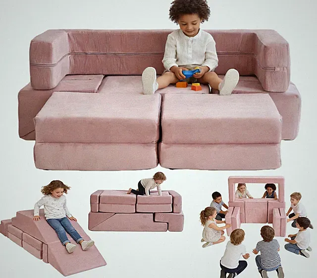Original Modular Kids Play Couch – 7-Piece Premium Soft Foam with Slide for O...