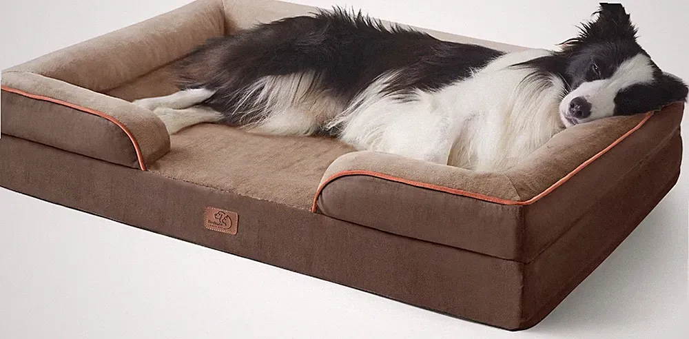 Orthopedic Bolster Dog Sofa Bed with Removable Cover, Dark Brown, Large