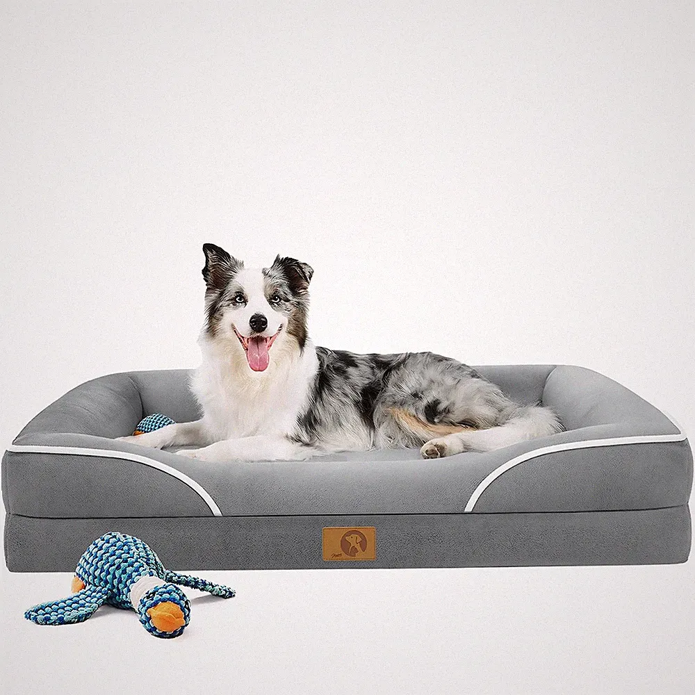 Orthopedic Large Dog Bed 42x30in Washable Non~Slip Pet Sofa, Light Grey