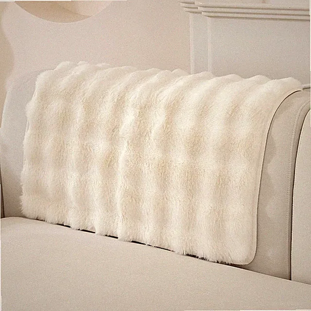 OstepDecor Faux Fur Couch Arm Covers 2 Pack 35.4" x 35.4" White Pet Recliner Sof