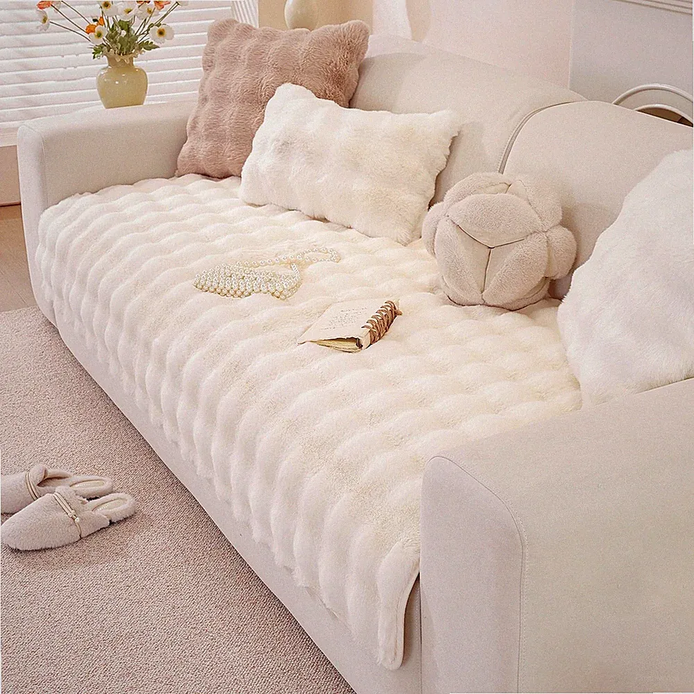 OstepDecor Faux Fur Couch Cover Soft Plush Fuzzy Bubble Washable Pet Friendly So