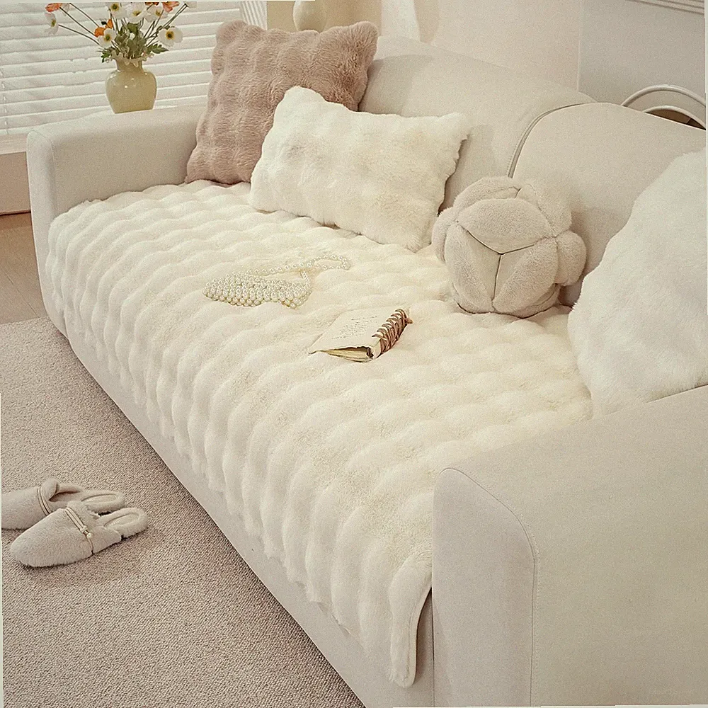 OstepDecor Faux Fur Couch Cover Soft Plush Fuzzy Sofa Cover Washable Pet Friendl