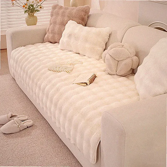 OstepDecor Faux Fur Couch Cover Soft Plush Fuzzy Sofa Protector Washable Pet Dog
