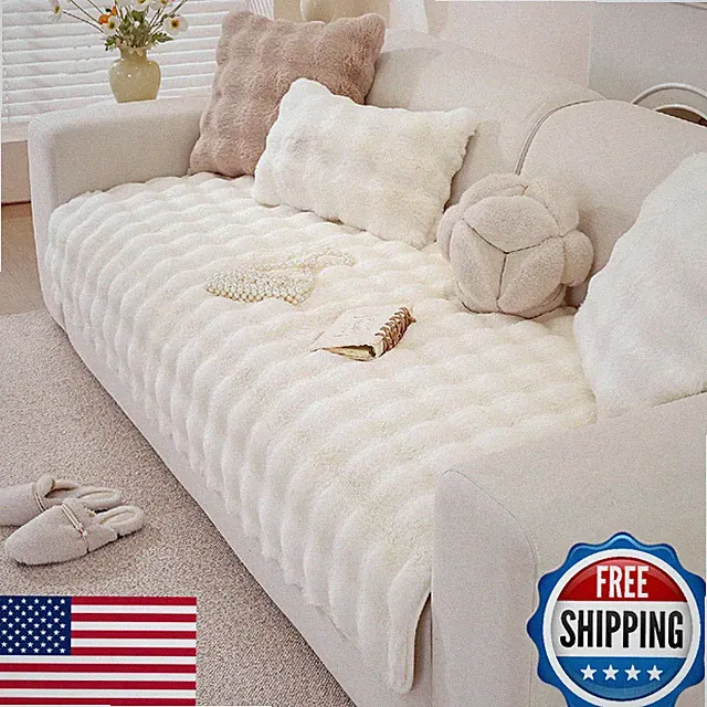 OstepDecor Faux Fur Couch Cover Soft Plush Sofa Cover Fuzzy Cozy Washable Pet Do