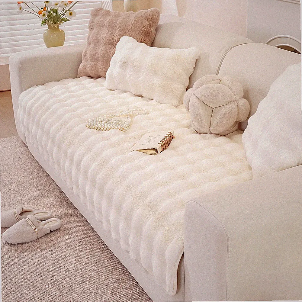 OstepDecor Faux Fur Couch Cover Soft Plush Sofa Cover Fuzzy Cozy Washable Pet Fr