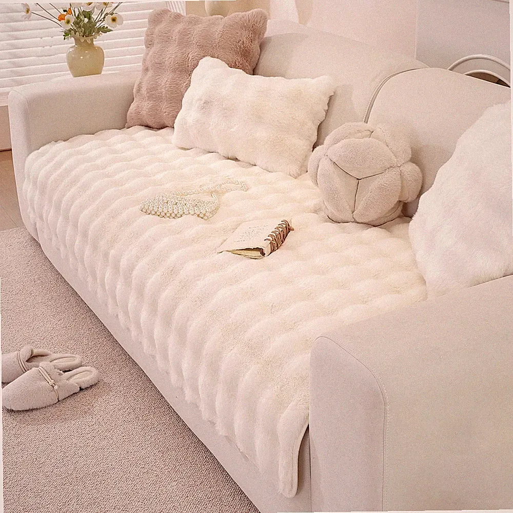 OstepDecor Faux Fur Couch Cover Soft Plush Sofa Protector Washable Pet Friendly