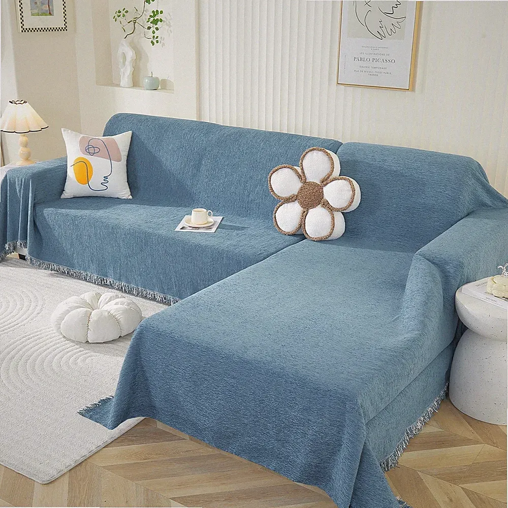 OstepDecor Sectional Couch Covers 2 Pieces, L Shaped Sofa Cover, Chenille Couch